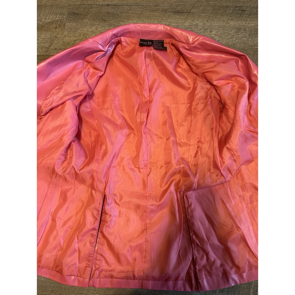 Vintage Shape Fx Bubblegum Pink Polyvinyl Blazer 10 Boss Babe Unique Retro - Picture 13 of 13